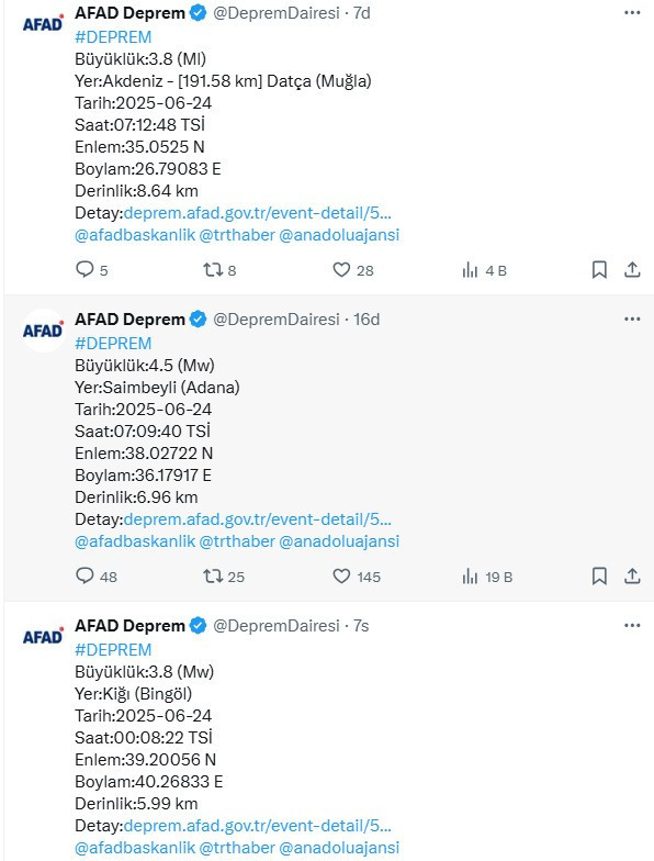 Adana Saimbeyli ve Muğla deprem son dakika: AFAD son depremler listesi!