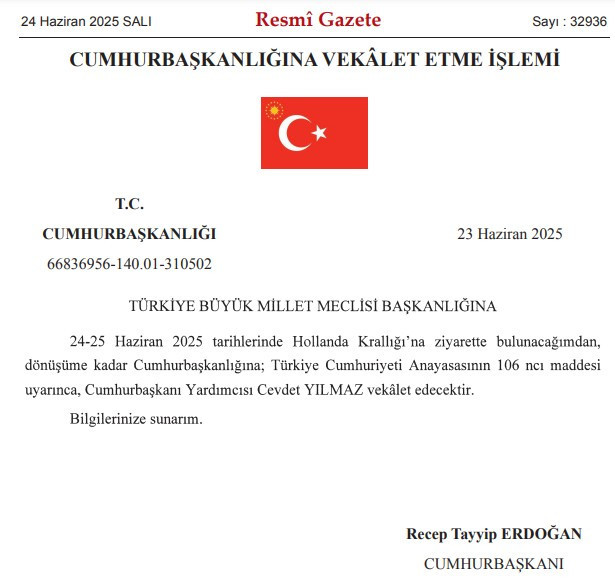 Cumhurbaşkanı Erdoğan'a 2 gün Cevdet Yılmaz vekalet edecek