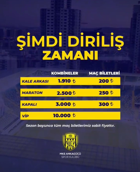 MKE Ankaragücü'nde kombine fiyatları belli oldu
