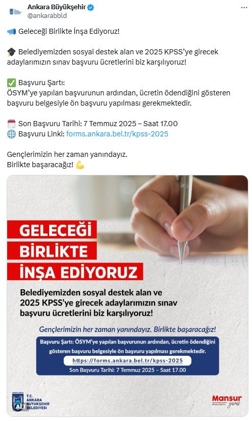 ABB duyurdu: Belediyeden destek alan adayların KPSS sınav başvuru ücretleri karşılanacak