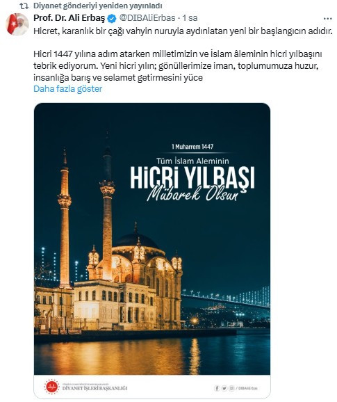 Diyanet İşleri Başkanı Erbaş'tan hicri yeni yılı için tebrik mesajı