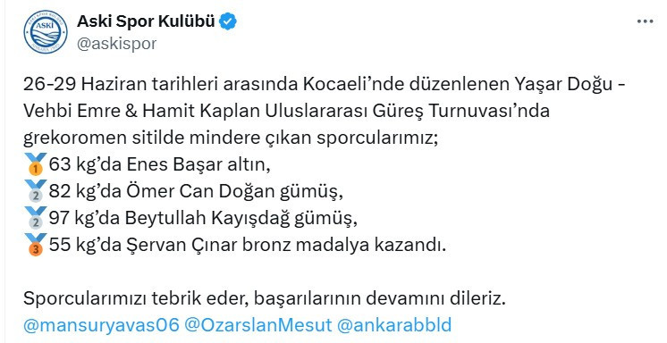 ASKİ Spor'un güreşçileri uluslararası turnuvaya damga vurdular