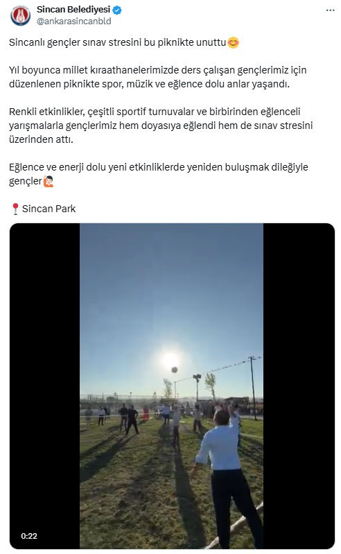 Sincan Belediyesi'nden gençlere sınav sonrası piknik etkinliği!