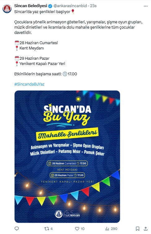Sincan Belediyesi'nden Mahalle Şenlikleri duyurusu!