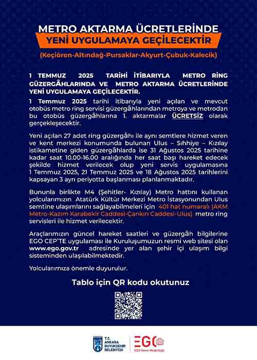 Ankara'da toplu ulaşımda yeni uygulamaları EGO duyurdu!