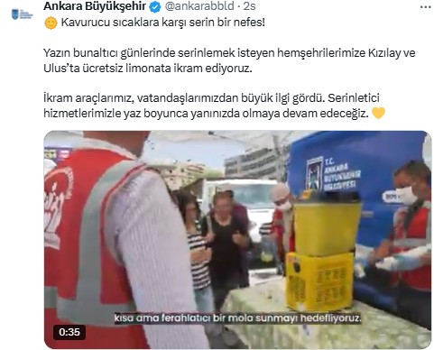 ABB'den Kızılay ve Ulus'ta ücretsiz limonata ikramı