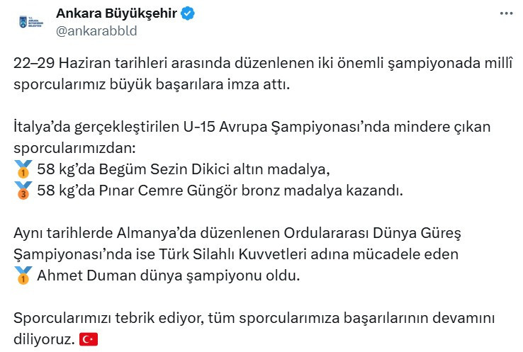 ABB'den ASKİ Spor'un şampiyon sporcularına tebrik mesajı