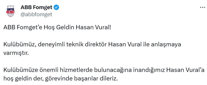 ABB Fomget'in yeni teknik direktörü Hasan Vural oldu