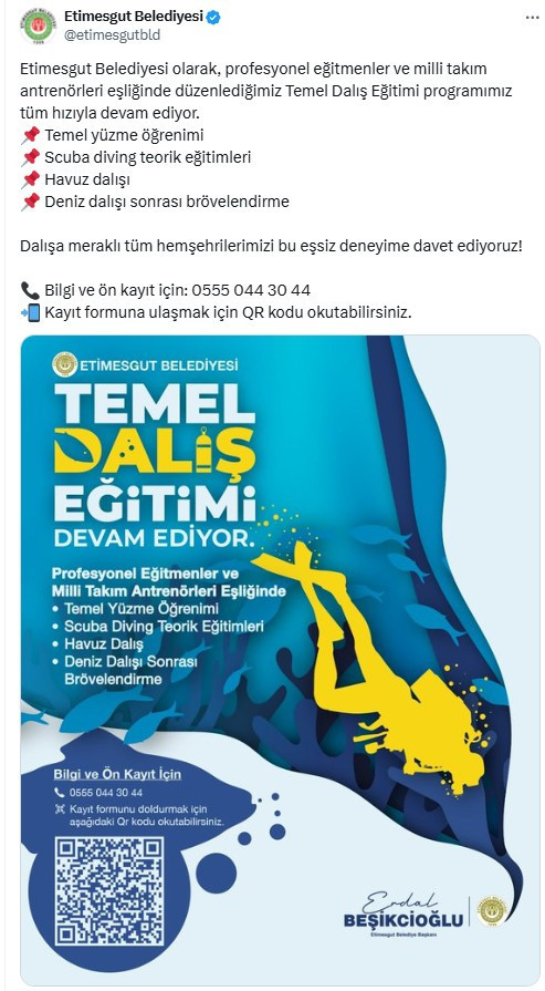 Etimesgut Belediyesi'nin Temel Dalış Eğitim Programı devam ediyor