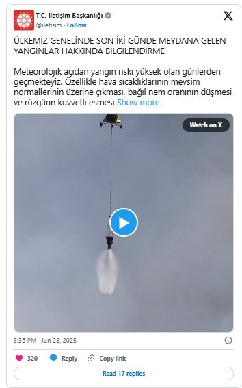 İletişim Başkanlığı devam eden yangınlar hakkında bilgi verdi