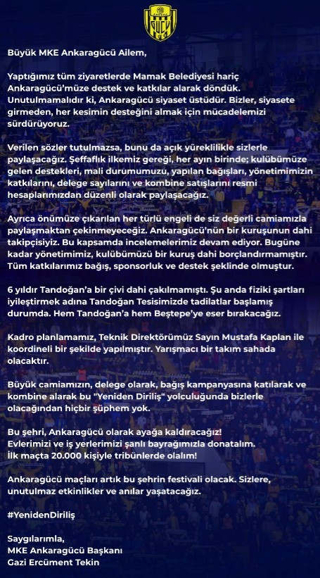 Gazi Ercüment Tekin: Ankaragücü’nün bir kuruşunun dahi takipçisiyiz