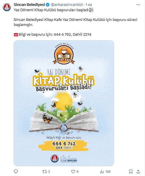 Sincan Belediyesi'nin Yaz Dönemi Kitap Kulübü başvuruları başladı!