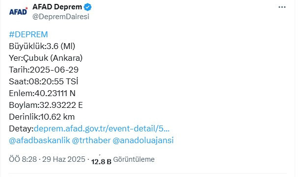 Son dakika Ankara'da deprem oldu! Depremin merkez üssü ve şiddeti açıklandı