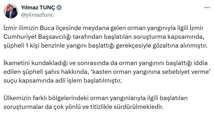 Adalet Bakanı Yılmaz Tunç orman yangınına neden olanların alacakları cezaları hatırlattı
