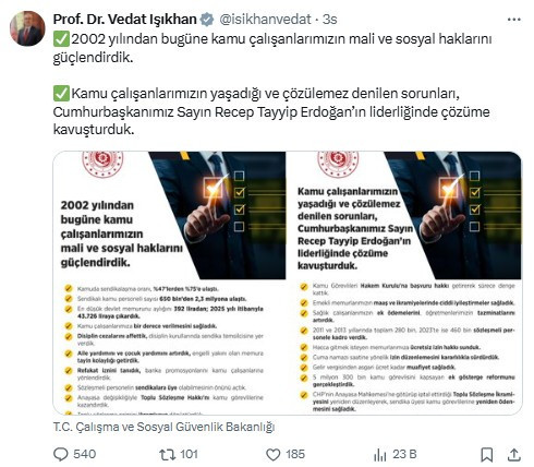 Bakan Işıkhan: En düşük  memuru aylığını 392 TL'den 43 bin 726 TL'ye çıkardık