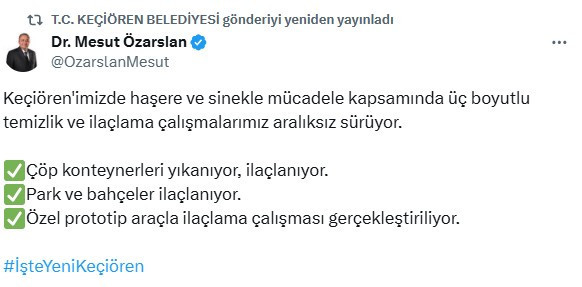 Keçiören Belediyesi'nden haşere ve sineklerle karşı 3 boyutlu temizlik