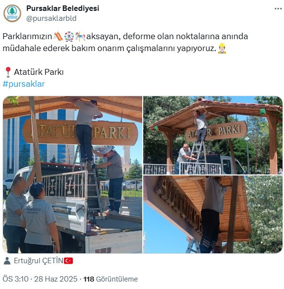 Pursaklar Belediyesi, Atatürk Parkı'nı bakım onarımdan geçirdi