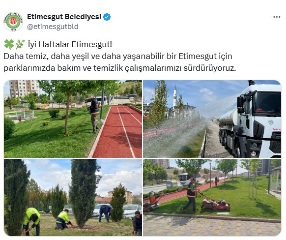 Etimesgut Belediyesi'nden parklarda bakım ve temizlik çalışmaları