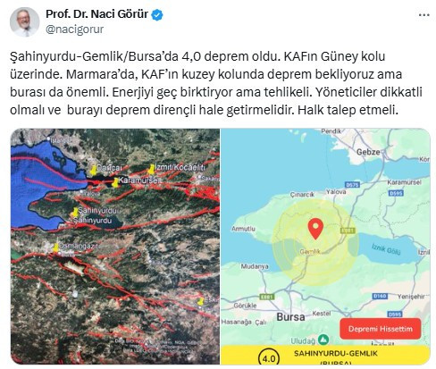 Naci Görür'den Bursa depremlerine ilişkin peş peşe açıklama!