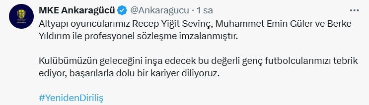 Ankaragücü altyapıdan 3 futbolcuyla profesyonel sözleşme imzaladı