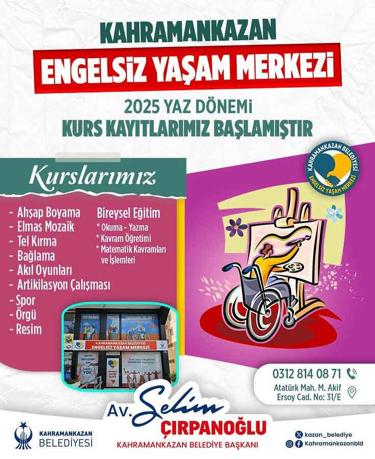 Kahramankazan Belediyesi Engelsiz Yaşam Merkezi kurs kayıtları başladı