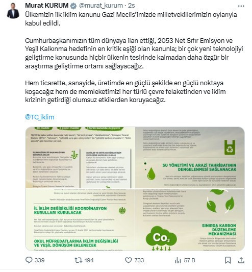 Bakan Kurum'dan İklim Kanunu açıklaması