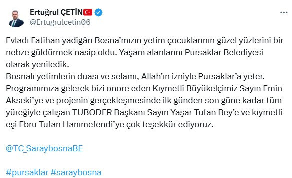 Pursaklar Belediyesinden Bosnalı yetim çocuklara yardım eli
