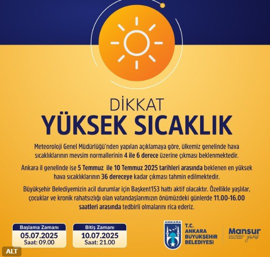 ABB Ankaralıları uyardı! Ankara'da 5 Temmuz günü başlayacak 10 Temmuz'a kadar sürecek