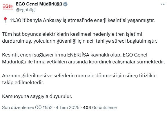 Ankaray'da son dakika elektrik arızası: Seferler durduruldu, acil tahliye süreci başlatıldı!