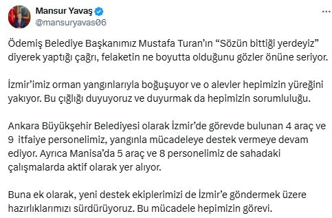 ABB'den, 31 personel ve 18 araçla İzmir ve Manisa'da yangın söndürme çalışmalarına destek