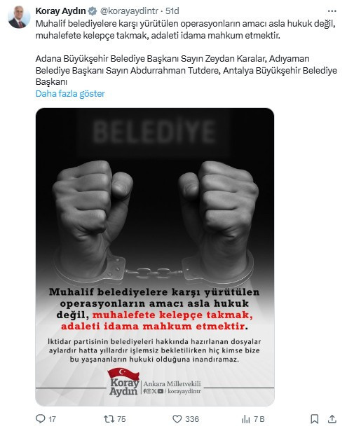 Ankara Milletvekili Koray Aydın'dan CHP'li belediye başkanlarına operasyon tepkisi