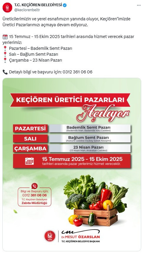 Keçiören Belediyesi'nden 'Üretici Pazarlar' duyurusu!