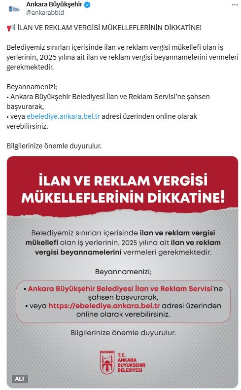 ABB uyardı: İlan ve reklam vergisi mükellefleri dikkat