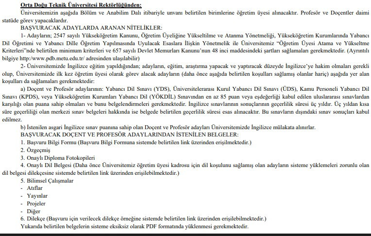 ODTÜ personel alımı: Öğretim üyesi ve görevlisi alım ilanı yayımlandı!