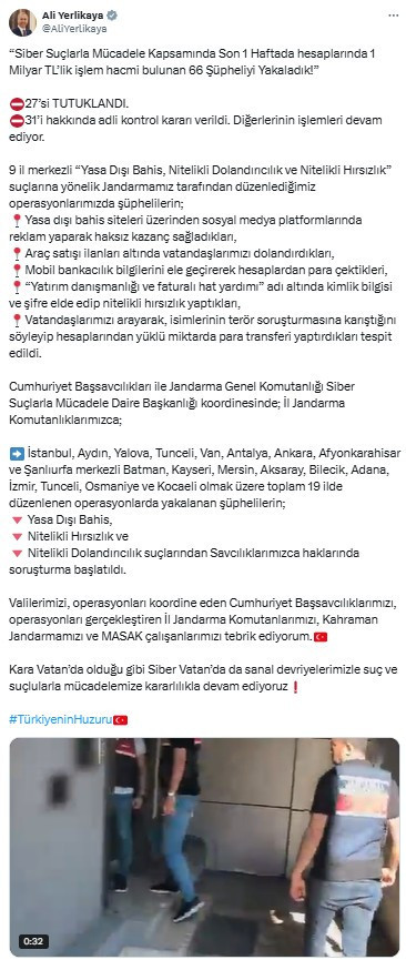 19 ilde düzenlenen siber suç operasyonlarında 66 şüpheli yakalandı