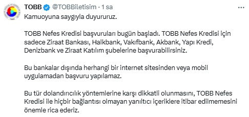 TOBB'un Nefes Kredi başvuruları belirli bankalar üzerinden başladı