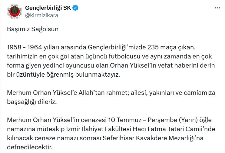 Gençlerbirliği'nin eski futbolcusu Orhan Yüksel hayatını kaybetti