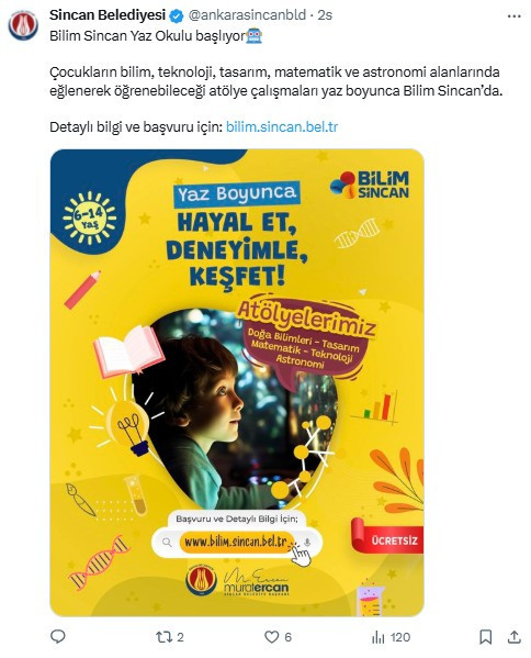 Sincan Belediyesi duyurdu! Bilim Sincan Yaz Okulu başlıyor