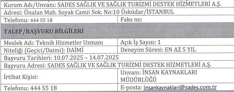 Başkentte SADES daimi personel alımı yapacak: Başvurular 14 Temmuz'da son