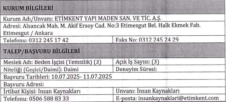 Etimesgut Belediyesi'nin şirketi daimi işçi ve öğretmen alıyor! - Resim : 2
