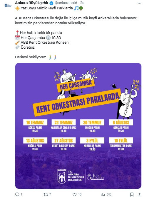 ABB, ücretsiz Kent Orkestrası Konser takvimini duyurdu