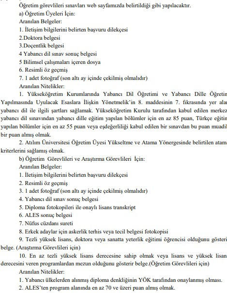 Atılım Üniversitesi, Öğretim Üyesi ve Araştırma Görevlisi alım ilanı yayımladı