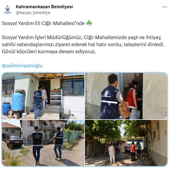 Kahramankazan Belediyesinden ihtiyaç sahiplerine sosyal yardım!