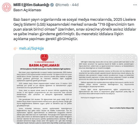 MEB'den LGS sınav sonuçlarına ilişkin açıklama!