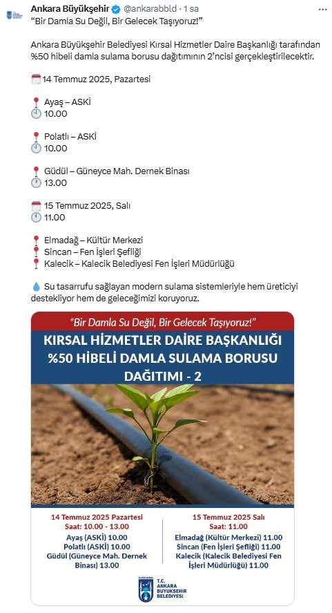 ABB, yüzde 50 hibeli damla sulama borusu dağıtacak