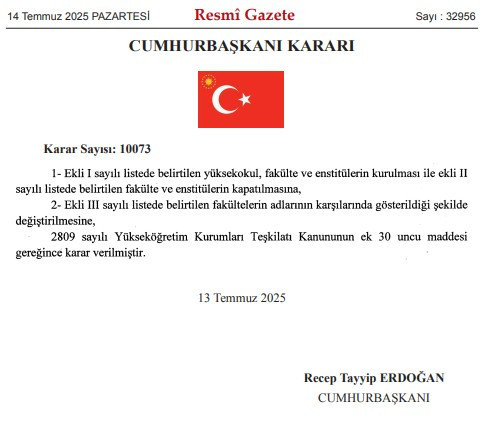 Cumhurbaşkanı imzaladı: Yeni fakülteler ve enstitüler kuruldu