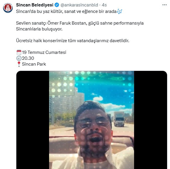 Sincan Belediyesi'nden ücretsiz Ömer Faruk Bostan konseri