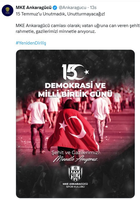Ankara takımlarının 15 Temmuz mesajları - Resim : 2