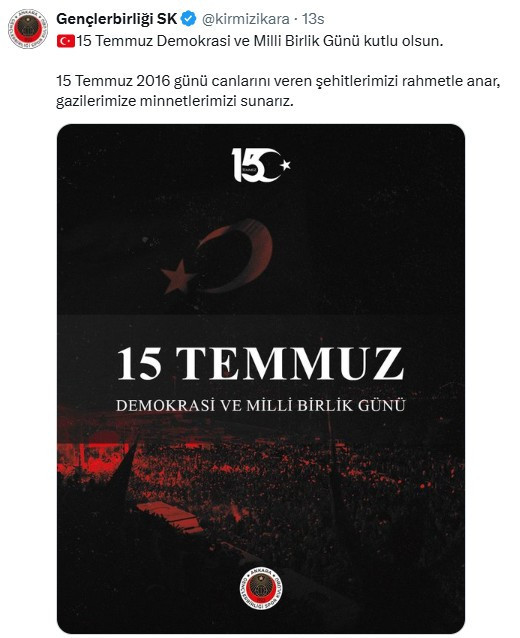 Ankara takımlarının 15 Temmuz mesajları - Resim : 3