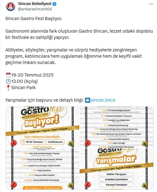 Sincan Gastro Fest 19-20 Temmuz'da Sincan Park'ta!